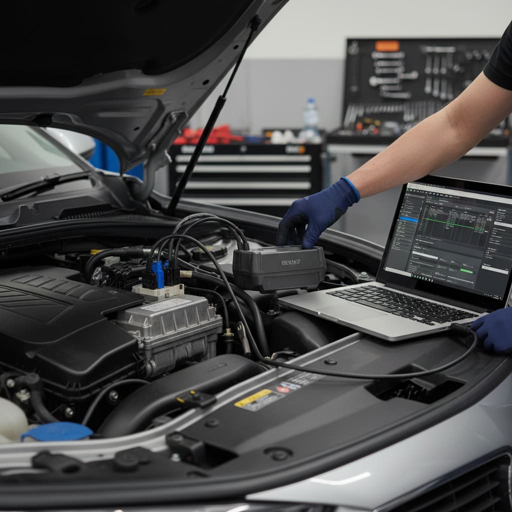 Diagnosegerät beim ECU-Remapping angeschlossen